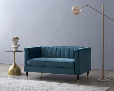 Home Detail Thomas Velvet Fabric 2 Seater Sofa, Blue - image 1