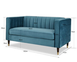 Home Detail Thomas Velvet Fabric 2 Seater Sofa, Blue - thumbnail 6