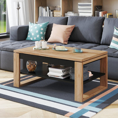Heze Furniture Nuo Lift Top Coffee Table Contemporary Style - Gold Craft Oak & Black Matt - image 1