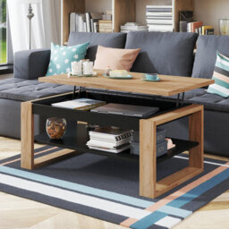 Heze Furniture Nuo Lift Top Coffee Table Contemporary Style - Gold Craft Oak & Black Matt - thumbnail 2