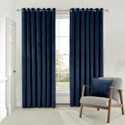 Moonlight Bedding Velvet Ring Top Curtains- Fully Lined Dim Out Blackout Pair, Ultra Soft Thermal Curtains (Navy, 90 X 90 Inch) - thumbnail 1