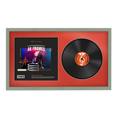 "30X17"" Green Classic Vinyl Record Frame With Poppy Red Mount For 12 Inch Lp Album Cover & Disc - Ak Frames" - image 1