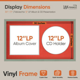 "30X17"" Green Classic Vinyl Record Frame With Poppy Red Mount For 12 Inch Lp Album Cover & Disc - Ak Frames" - thumbnail 2