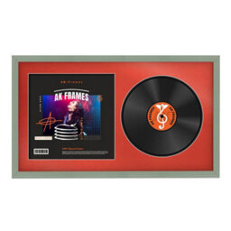 "30X17"" Green Classic Vinyl Record Frame With Poppy Red Mount For 12 Inch Lp Album Cover & Disc - Ak Frames" - thumbnail 1