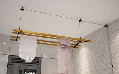 6 Lath Victorian Ceiling Mounted Black Clothes Airer Kit With Additional Pulley  - 1.9M Long By Lowenergie - image 1