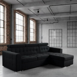 Zara Right Hand Corner Sofa Bed Black Fabric With Storage And Pull Out Sleeping Function