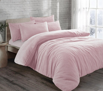 Homes & Linen Teddy Fleece Duvet Cover Set With Pillow Case Thermal Fleece Warm Cosy Soft Fur Teddy Bedding Duvet Cover Set