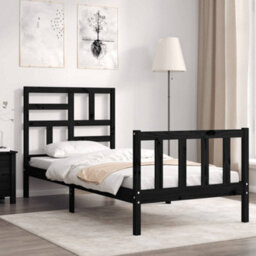 Berkfield Bed Frame With Headboard Black Small Single Solid Wood - thumbnail 1