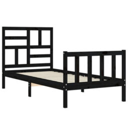 Berkfield Bed Frame With Headboard Black Small Single Solid Wood - thumbnail 5
