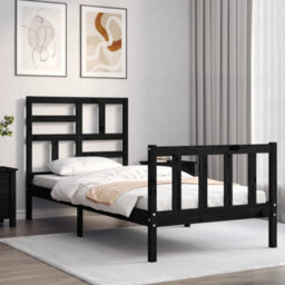Berkfield Bed Frame With Headboard Black Small Single Solid Wood - thumbnail 3