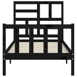 Berkfield Bed Frame With Headboard Black Small Single Solid Wood - thumbnail 6
