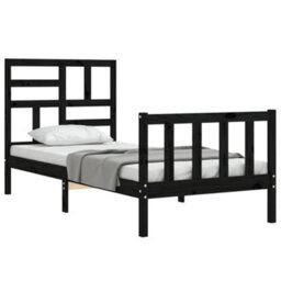 Berkfield Bed Frame With Headboard Black Small Single Solid Wood - thumbnail 4