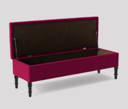 Alyana Ottoman Bench With Storage And Turned Wooden Legs. 150Cm Wide Ottoman Box - Claret Red Plush Velvet - thumbnail 2