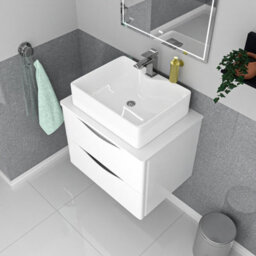 Nes Home 600mm White Wall Hung Vanity Unit, Worktop With Square Bowl Basin - thumbnail 4