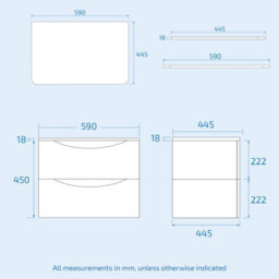 Nes Home 600mm White Wall Hung Vanity Unit, Worktop With Square Bowl Basin - thumbnail 6