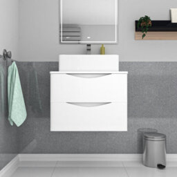 Nes Home 600mm White Wall Hung Vanity Unit, Worktop With Square Bowl Basin - thumbnail 2