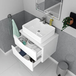 Nes Home 600mm White Wall Hung Vanity Unit, Worktop With Square Bowl Basin - thumbnail 3