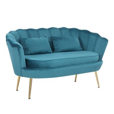 2 Seater Sofa In Teal Velvet Fabric Loveseat - image 1