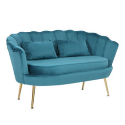 2 Seater Sofa In Teal Velvet Fabric Loveseat - thumbnail 1