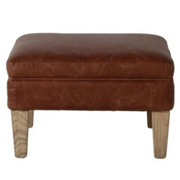 Xample Gallery Mr. Paddington Vintage Brown Leather Footstool Solid Wood Legs Top Grain Leather Comfortable Ottoman - thumbnail 6