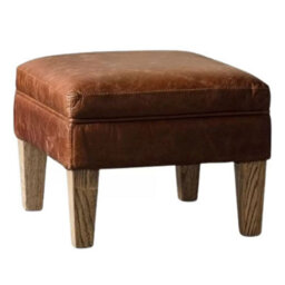 Xample Gallery Mr. Paddington Vintage Brown Leather Footstool Solid Wood Legs Top Grain Leather Comfortable Ottoman - thumbnail 7