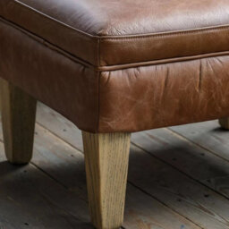 Xample Gallery Mr. Paddington Vintage Brown Leather Footstool Solid Wood Legs Top Grain Leather Comfortable Ottoman - thumbnail 3