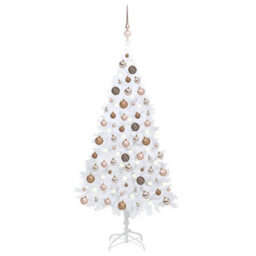 Berkfield Artificial Christmas Tree With Leds&ball Set White 120 Cm Pvc - thumbnail 1