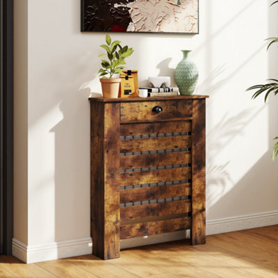 Homcom Radiator Cover With Drawer, Horizontal Slat, 78Cm, Rustic Brown - image 1