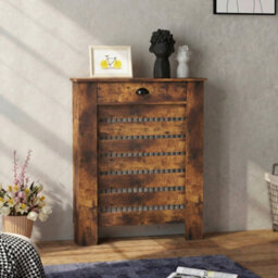 Homcom Radiator Cover With Drawer, Horizontal Slat, 78Cm, Rustic Brown - thumbnail 9