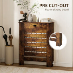 Homcom Radiator Cover With Drawer, Horizontal Slat, 78Cm, Rustic Brown - thumbnail 4