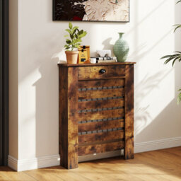 Homcom Radiator Cover With Drawer, Horizontal Slat, 78Cm, Rustic Brown - thumbnail 1
