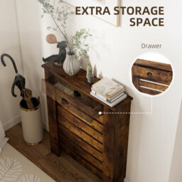 Homcom Radiator Cover With Drawer, Horizontal Slat, 78Cm, Rustic Brown - thumbnail 7