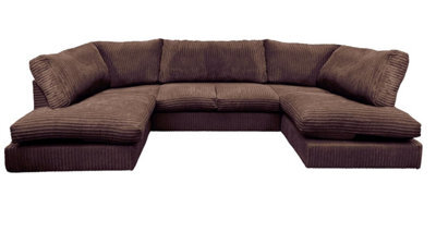 Aspen Full Back 6 Seater U Shaped Corner Jumbo Cord Fabric Sofa Chocolate