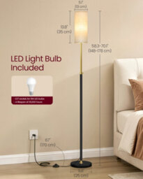 Vasagle Led Floor Lamp, Standing Lamp With Fabric Shade, 3 Colour Temperatures, Foot Switch, 25 X 25 X 148 Cm, Black - thumbnail 5