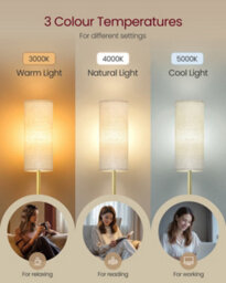 Vasagle Led Floor Lamp, Standing Lamp With Fabric Shade, 3 Colour Temperatures, Foot Switch, 25 X 25 X 148 Cm, Black - thumbnail 3