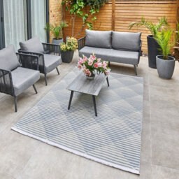 Blue Outdoor Rug, Geometric Striped Stain-Resistant Rug For Patio Decks, 3mm Modern Outdoor Area Rug-190Cm X 290Cm - thumbnail 5