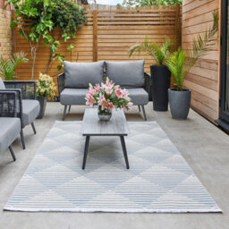 Blue Outdoor Rug, Geometric Striped Stain-Resistant Rug For Patio Decks, 3mm Modern Outdoor Area Rug-190Cm X 290Cm - thumbnail 4