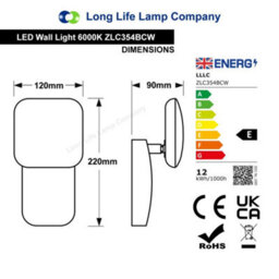 Long Life Lamps Company Modern 12W Led Black Outdoor Wall Light Adjustable Cool White Zlc354Bcw - thumbnail 2