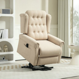 Homcom Power Lift Recliner Armchair With Wingback, Button Tufted, Beige
