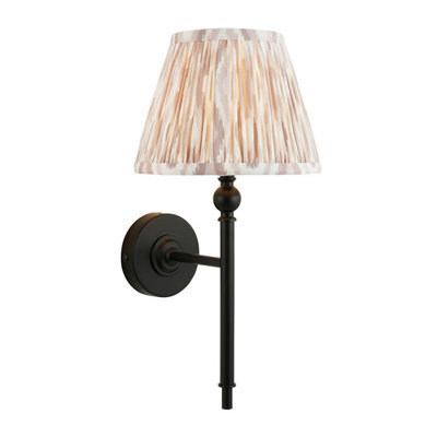 Luminosa Lighting Luminosa Lille Matt Black Wall Light With Neutral Print Fabric Ikat Shade 20Cm B22 - image 1