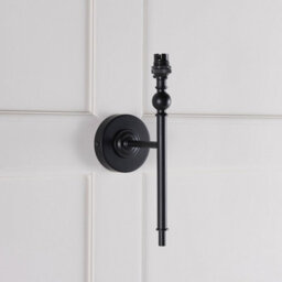 Luminosa Lighting Luminosa Lille Matt Black Wall Light With Neutral Print Fabric Ikat Shade 20Cm B22 - thumbnail 5