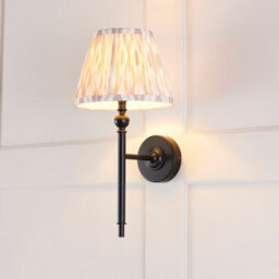 Luminosa Lighting Luminosa Lille Matt Black Wall Light With Neutral Print Fabric Ikat Shade 20Cm B22 - thumbnail 4