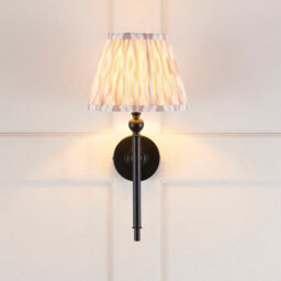 Luminosa Lighting Luminosa Lille Matt Black Wall Light With Neutral Print Fabric Ikat Shade 20Cm B22 - thumbnail 3