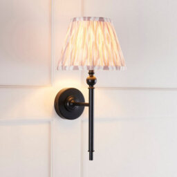 Luminosa Lighting Luminosa Lille Matt Black Wall Light With Neutral Print Fabric Ikat Shade 20Cm B22 - thumbnail 2