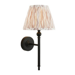 Luminosa Lighting Luminosa Lille Matt Black Wall Light With Neutral Print Fabric Ikat Shade 20Cm B22 - thumbnail 1