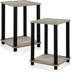 Walplus Turn-N-Tube End Tables, Set Of 2, French Oak Grey With Black Frame - thumbnail 4