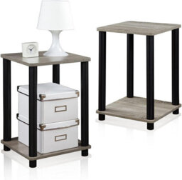 Walplus Turn-N-Tube End Tables, Set Of 2, French Oak Grey With Black Frame - thumbnail 2