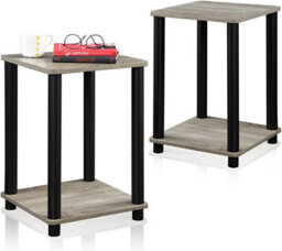 Walplus Turn-N-Tube End Tables, Set Of 2, French Oak Grey With Black Frame - thumbnail 3
