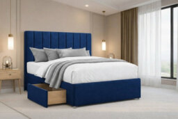 "Nexus Kyoto Plush Divan, Blue, 26"" Headboard, 2 Drawers Same Side, Open Coil Mattress, Super King" - thumbnail 1