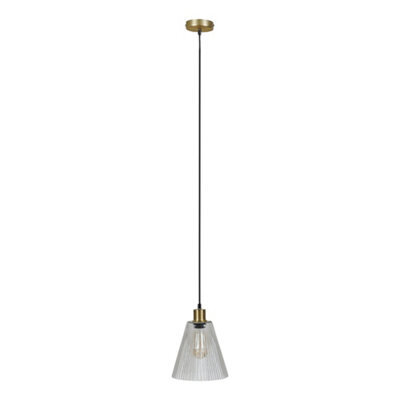 Valuelights Macarthur Modern Satin Gold Suspended Ceiling Pendant Light Fitting With Ribbed Clear Glass Shade - image 1
